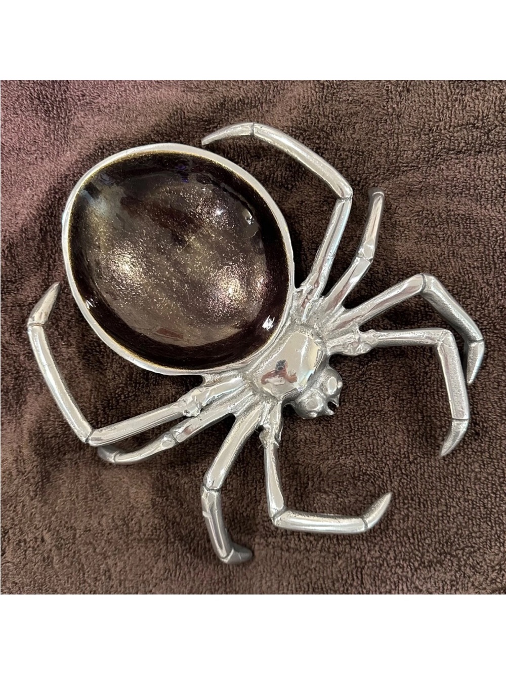 Silver Spider Decorative Trinket Dish - Black Bowl
